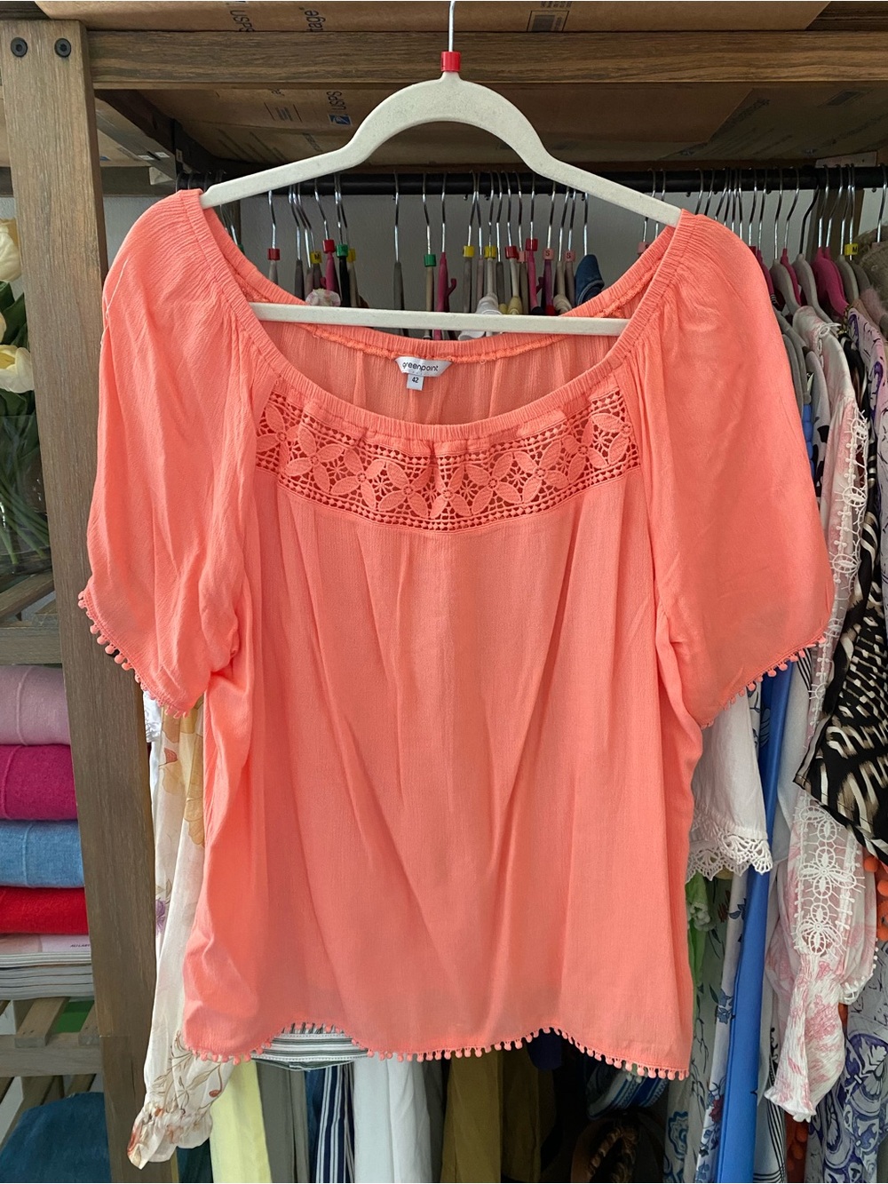 Peach Crochet Yoke Women's Blouse